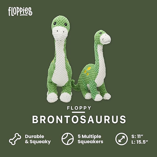 fabdog Floppies Plush Dog Toy - Cute & Durable Squeaky Dog Toys - Best Squeak Toy for Puppies and All Breeds | Ideal Pet Gift| Small Brontosaurus