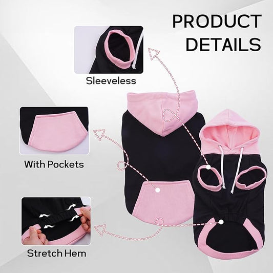 Dog Hoodie - Cotton Sweatshirt Soft Breathable Sweater for Small Dogs, Sleeveless Clothes Cozy Coat for Spring Autumn Winter, Pink S