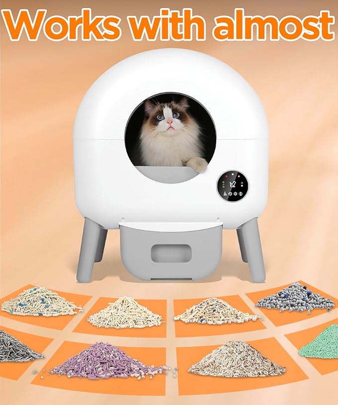 Self Cleaning Litter Box - Automatic Cat Litter Box self Cleaning, with 1 Roll Trash Bags and Mat, Small-White