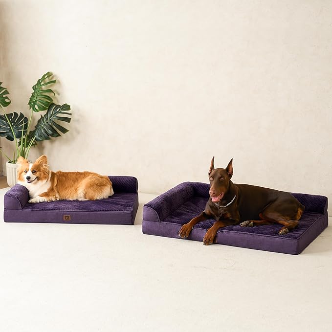 EHEYCIGA Memory Foam Dog Bed Medium Sized Dogs, Waterproof Dog Bed Orthopedic with Washable Removable Cover, Non-Slip Pet Bed Couch for Crate, 30x20x6 Inches, Purple