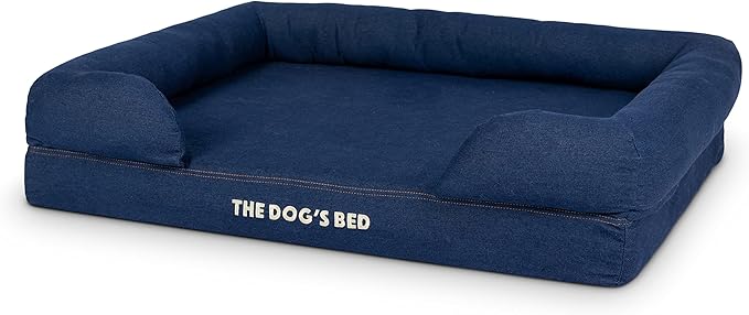 The Dog’s Bed, Large Blue Denim 36x27, Memory Foam, Pain Relief: Arthritis, Hip & Elbow Dysplasia, Post Surgery, Lameness, Supportive, Calming, Waterproof Washable Cover, Veterinary Approved