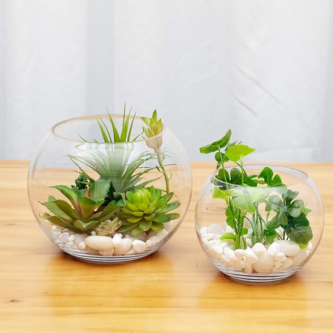 WGVI Bowl Glass Vase, Diameter 8", Height 6", Open Width 5", (Multiple Sizes Choices) Clear Bubble Planter Terrarium Fish Bowl for Wedding Event Home Decor, 1 Piece (VBW0008A)