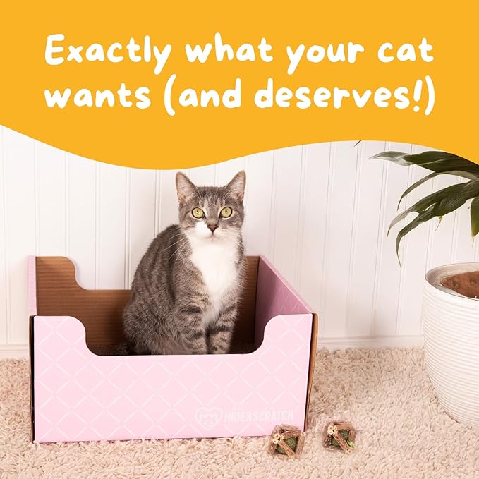 HIDE & SCRATCH Cardboard Cat Scratcher; Cat Scratcher Box and Bed with Refillable Double-Sided Cardboard Scratch Pad for Indoor Cats