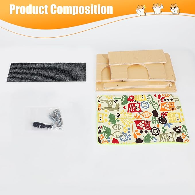 AQQHSAIN Guinea Pig Hideout Castle Sturdy Wooden Hamster Castle Detachable Guinea Pig Hideout House with Ramp and Cushion Small Animal House Hut Habitats for Chinchillas Playing Hiding (Single Layer)