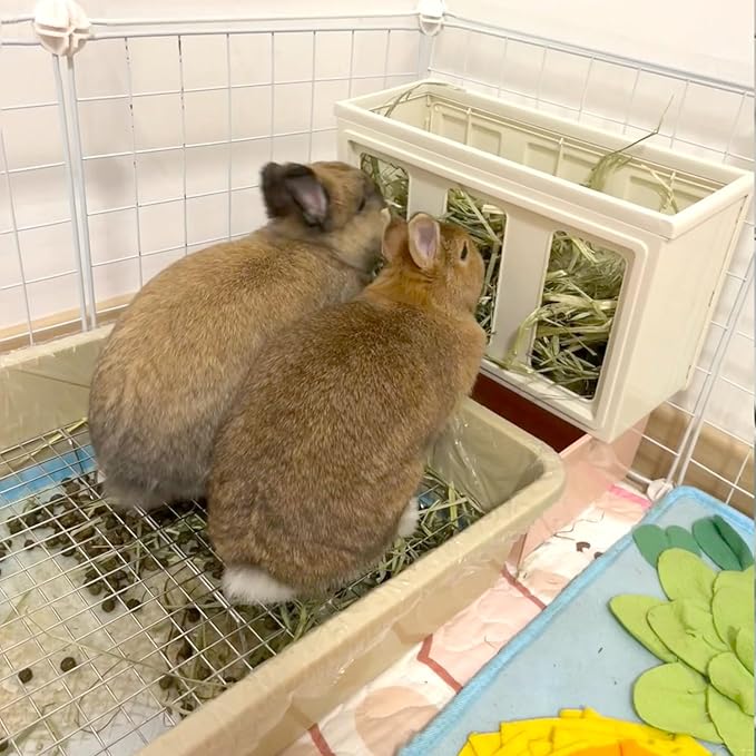 Upgraded Large & Medium Litter Box for Rabbits & Guinea Pigs – Ideal for Bunnies, Ferrets, and Small Pets High-Capacity Cage Toilet Tray with Elevated Grid & Low Entry Design (Large)