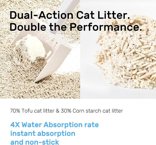 EcoFusion Cat Litter 3 Pack (8lb Each) Tofu & Corn Blend, Zero Powdering, Zero Mess, 99.8% Dust-Free, 98% Odor Control, Fast Clumping, Non-Stick, Includes Bonus Cat Scratcher