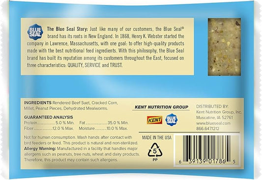Blue Seal Mealworms & Nuts Suet Cakes for Wild Birds - No Mess Suet Feed, Food for Woodpeckers, Cardinals, Siskins, Sparrows & More - 11oz Suet Feeder, Bird Seed Cakes (Pack of 12)