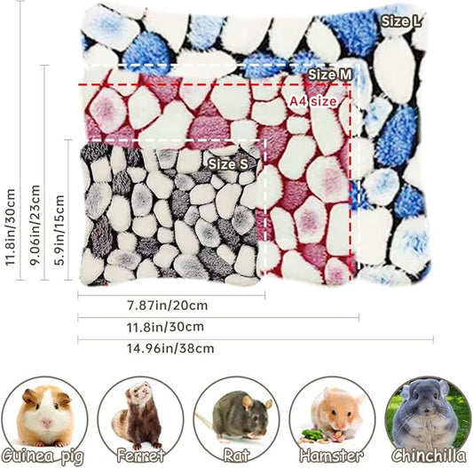 4 Pieces Guinea Pig Bunny Comfortable Bed Mats Pads, Rabbit Warm Soft Bed, Hamster Bedding Pad Mats for Small Animals Chinchilla Hedgehog Baby Cats (11.8"x9.1", 2.Cobblestones Pattern)