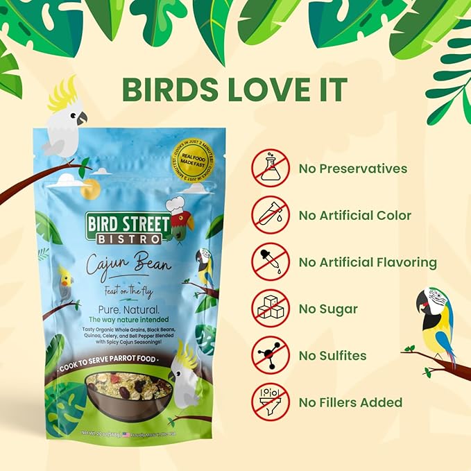 Parrot Food - Parakeet & Cockatiel Food - Cooks in 3-15 min with Natural & Organic Grains, Legumes, Healthy Fruits, Vegetables & Spices