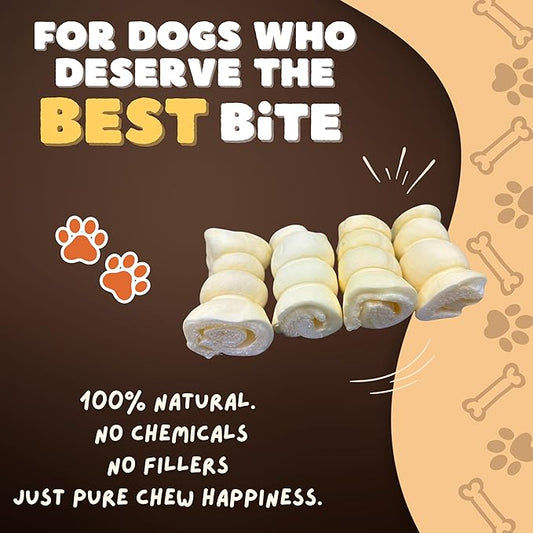 Woofley's 4" Buffalo Beef Cheek Roll -(50 Count)- Beef Cheek Rolls for Dogs - Long Lasting Natural Dog Chews