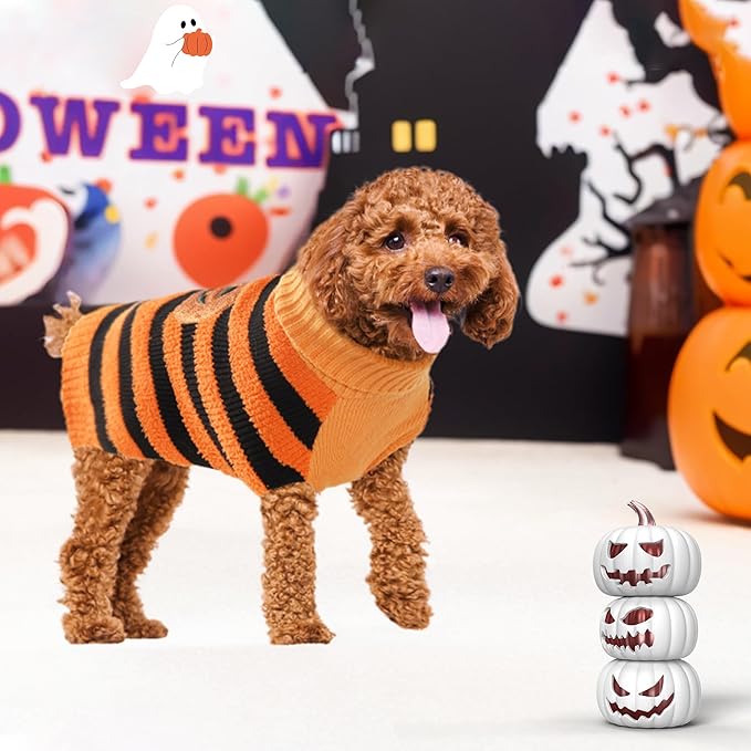 NACOCO Dog Halloween Pumpkin Sweater - Pet Costume with Glitter Pumpkin Turtleneck Knitted Clothes Cat Sweatshirt Soft Winter Warm Knitwear Outfits Apparel for Small Medium Large Dog Cat (Orange, XL)