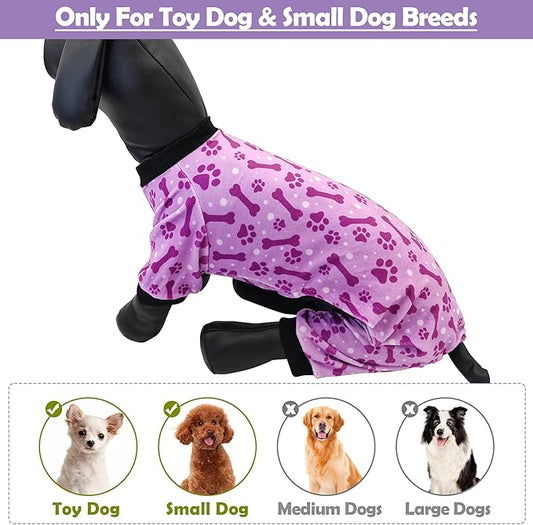 PET SHOW 4 Pack Small Dog Pajamas Paw Bone Patterns Cute Clothes for Medium Dogs Soft Fleece Stretchy PJs 4 Legged Jumpsuit Puppy Cats Onesies Outfits with Sleeve Dachshund Doggies Girl Boy (X-Large)