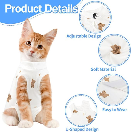 Cat Recovery Suit Female, Breathable Cat Onesie After Surgery Female for Abdominal Wounds or Skin Diseases, Surgery Recovery Suit Kitten Onesie After Spay Wear Anti Licking