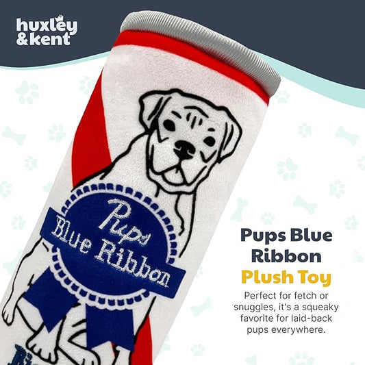 Huxley & Kent Funny Dog Toy w/Squeaker – Power Plush Squeaky Dog Toys for Small, Medium & Large Dogs – Soft Stuffed Animal for Indoor Play & Fetch - Pups Blue Ribbon, Small