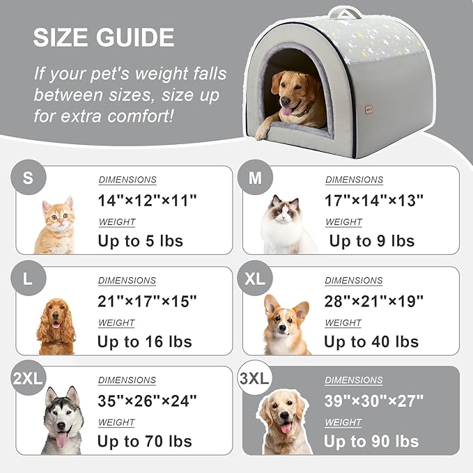 Jiupety 2 in 1 Dog House Indoor, Comfy Cave Bed Covered Dog Bed, Portable House for Large Dogs, 3XL(39"×32"×28"), Up to 90 Lb, Grey