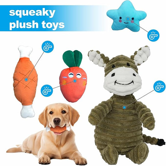 9 Pack Dog Toys for Teething, Entertainment, Puppy Chew Toys Pack with Cute Donkey Squeaky Toys, Treat Ball,Durable Ropes Chew Toys