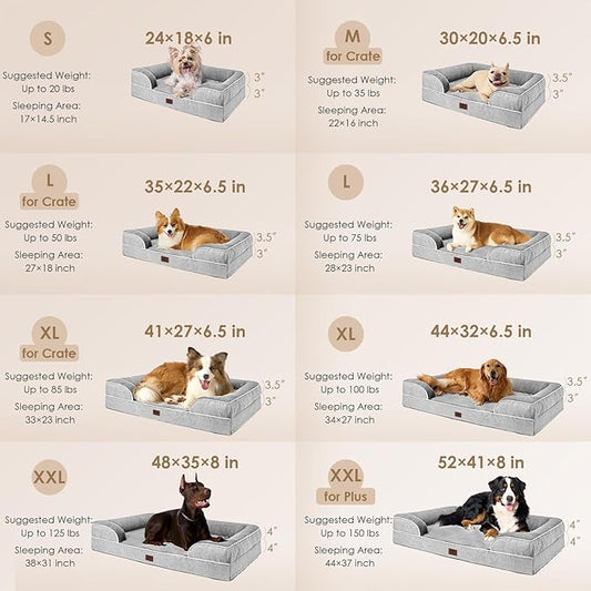 EHEYCIGA Orthopedic Dog Bed for Small Dogs, Waterproof Memory Foam Small Pet Beds with Sides, Non-Slip Bottom and Egg-Crate Foam Medium Dog Couch Bed with Washable Removable Cover, Grey