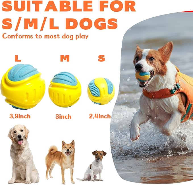 LaRoo Squeaky Dog Toy Ball, BPA Free Non-Toxic, High-Bounce & Waterproof, Floats in Water, Cleans Teeth, Relieves Anxiety, Interactive Chew Toy for Medium/Large Breeds, Indoor/Outdoor Play - 3.9''