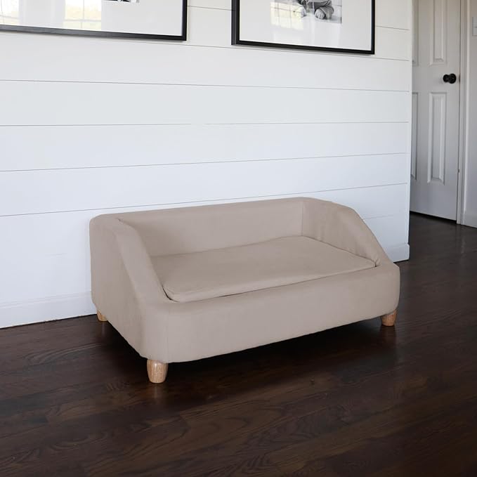 Critter Sitters 36-In. Microfiber Tan Rectangular Dog Sofa for Medium-Sized Dogs, Modern and Stylish Elevated Sofa Bed for Home or Apartment, Comfortable and Easy to Clean