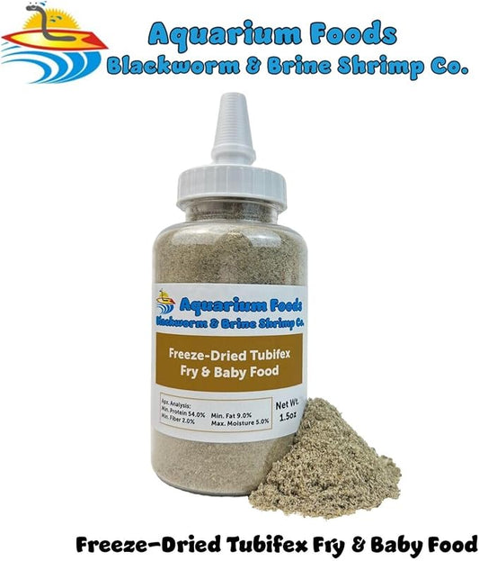 Aquatic Foods Inc. Tubifex Worm Powder Fry & Baby Food, for Freshwater Fish, Marine Fish, Baby Pond Fish, Corals, Anemones, All Tiny Nano Fish, Fry and Babies…1.5oz Lg Squeeze Bottle