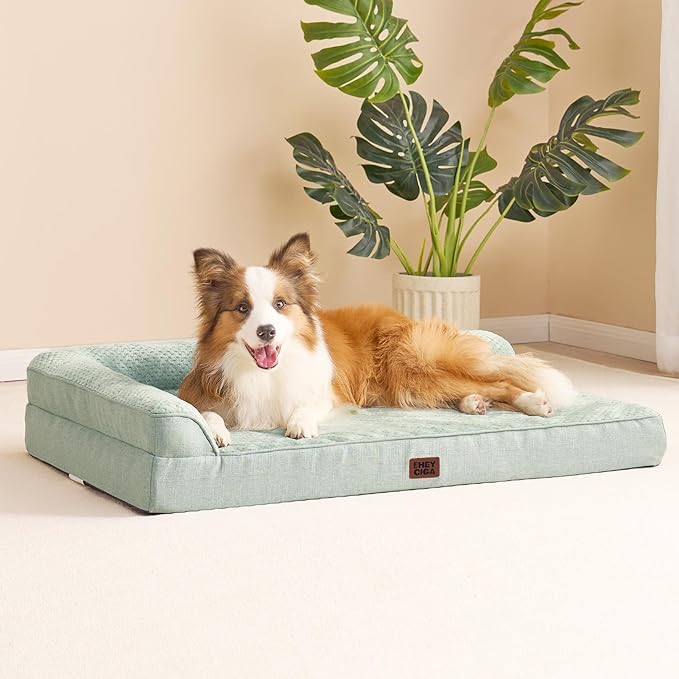 EHEYCIGA Memory Foam Dog Bed XLarge Sized Dogs, Extra Large Dog Bed Orthopedic with Washable Removable Cover, Waterproof XL Pet Bed Couch, 44x33x6 Inches, Greyish Green