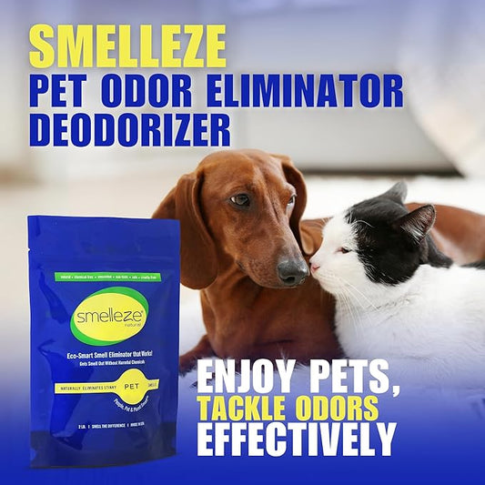 SMELLEZE Natural Pet Odor Eliminator Deodorizer: 2 lb. Unscented Granules Rids Strong Pet Waste Stench. Perfect for Pet or Small Animal Habitats. Mix with Bedding.