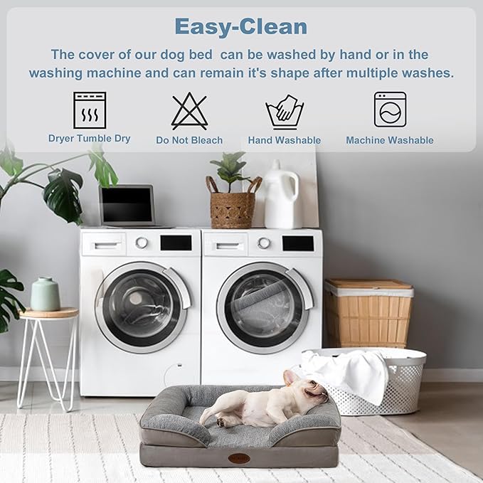 Cooling Pet Bed for X-Large Dogs and Cats, Waterproof Orthopedic Dog Sofa Bed, Supportive Foam Pet Couch Bed with Washable Removable Cover, Waterproof Lining and Nonskid Bottom(XL, Grey)