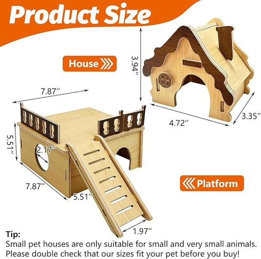 Hamiledyi Wooden Hamster House Hideout Mouse House with Ladder and Platform Cute Habitat Hut Small Animals Cage Accessories for Dwarf Hamster Mice Gerbil and Other Similar Sized Animals