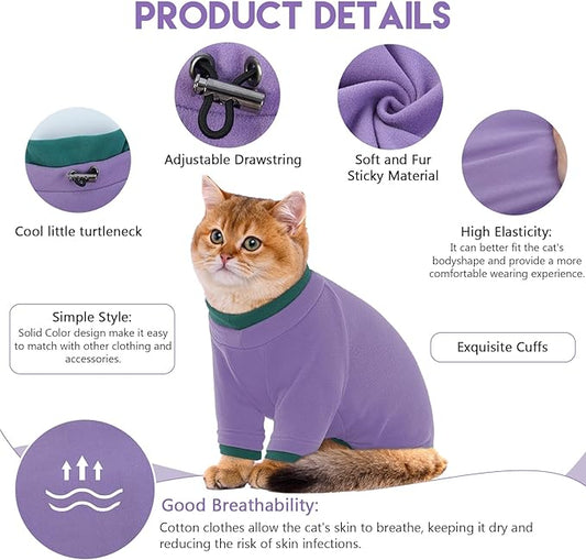 Sticky Cat Clothes Stretchy, Sphynx Hairless Sweater & Pajamas for Cats only, Soft Cat Onesie for Cats After Surgery Female Male & Hair Loss Prevention, Purple 2XL