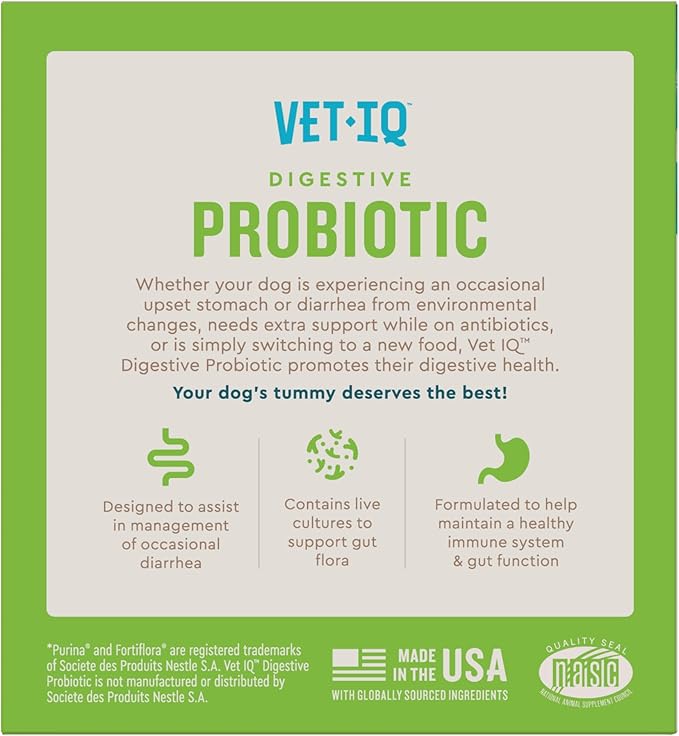 VetIQ Probiotic Powder for Dogs, Treats Diarrhea, Digestive Issues, and Food Sensitivity, Chicken Flavored Single Serve Packets, 30 Count