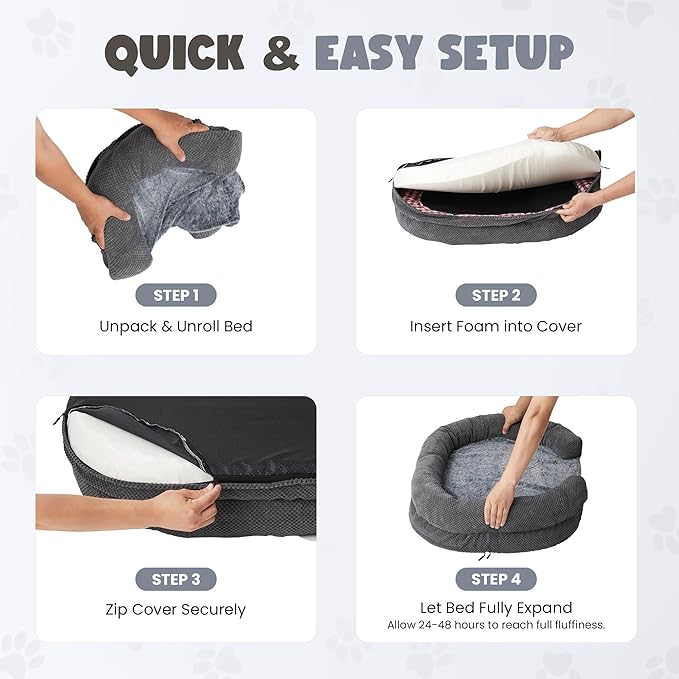 Donut Dog Bed for Small Dogs, 28" Orthopedic Pet Sofa with Egg Crate Foam, Washable Cover & Non-Slip Bottom, Cozy Cat Couch with Bolstered Sides, Grey (28")