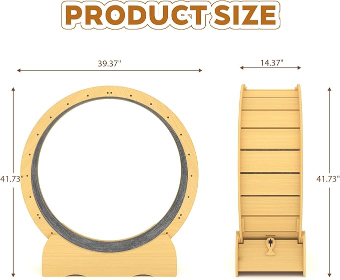 41'' Cat Exercise Wheel for Indoor Cats, Cat Running Treadmill Wheel with Detachable Carpet & Toy for Running/Walking/Training, Suitable for Most Cats