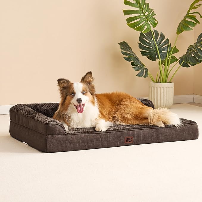 EHEYCIGA Memory Foam Dog Bed Medium Sized Dogs, Waterproof Dog Bed Orthopedic with Washable Removable Cover, Non-Slip Pet Bed Couch for Crate, 30x20x6 Inches, Brown