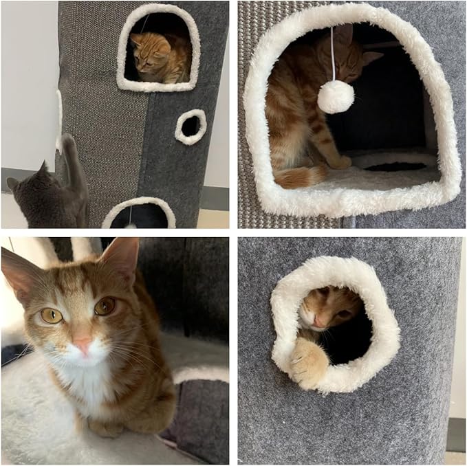 4-Level Cat House for Indoor Cats,Covered Cat Beds and Furniture with Scratch Pad,Hideaway Cave &Cushions,Modern Cat Tower Condo for Multi Small Pet and Large Cats Green