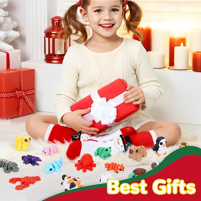 20PCS Mini Animals Set, 3D Printed Little Animals Articulated Flexible Fidget Toy, Mini Animal Figurines Toy, 3D Printed Cute Animal Toys Home, Office, Executive Desk for Christmas Decoration