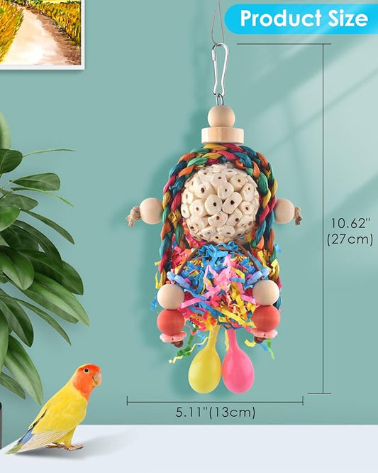 Bissap Conure Toys, 2PCS Bird Parrot Foraging Shredder Hanging Toys Sola Balls with Sand Hammer for Small Parrots Parakeets Conures Cockatiels Love Birds Cage Toy