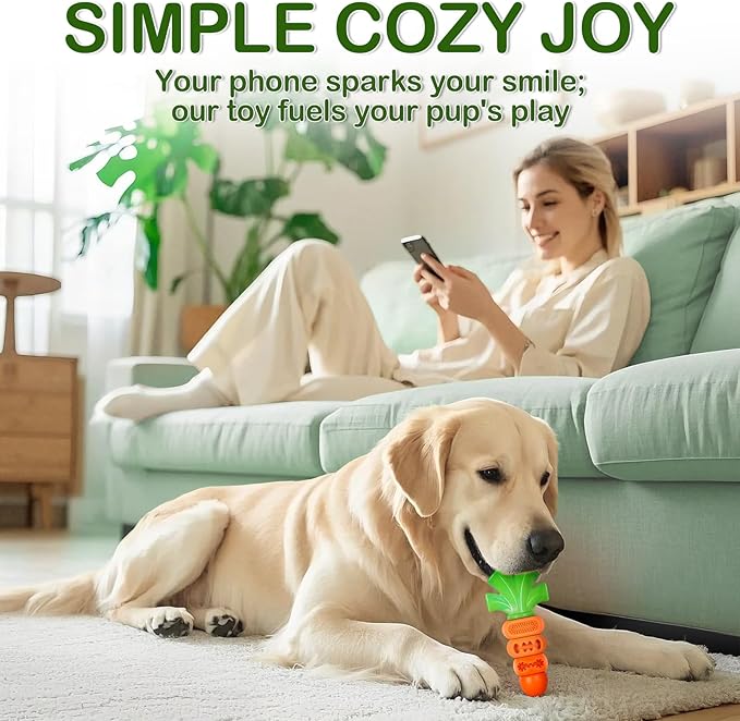 Dog Toys for Aggressive Chewers Bacon Flavored: 7" Tough Dog Chew Bone, Hard Nylon & Rubber Teeth Cleaning Toy, Carrot-Shaped Dog Chew Toy for Large Medium Breed 20-70lbs