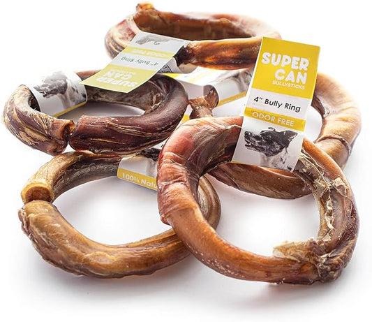 All Natural Bully Stick for Dogs (6-Pack) Bully Ring, Bully Spring, Double-Knott & Sticks for Puppies and Large Dogs.