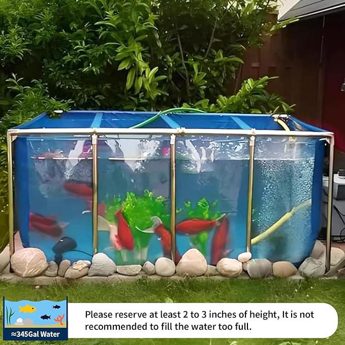 PVC KOI Aquarium Tank, Temporary Fish Tank with Clear Viewing Panel, KOI/Goldfish Pond with 304SS Frame & Drain Valve(70.9" L*39.4" W*31.5" H, About 345Gal Water Capacity)