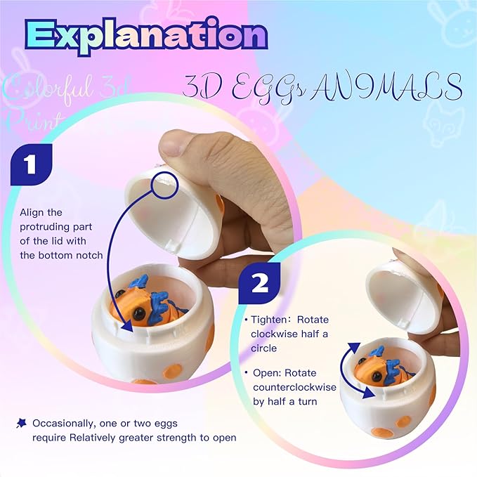 Mini 3D Printed Dragon Egg and 3D Printed Animals,Resin Figurines,Animal Miniature Figurines,Mini Egg Fillers,Teen Carnival Prizes (6pcs Set)