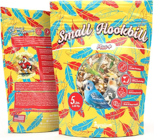Mycelium Organic Small Hookbill Plus Feed (5 LBS) | High-Protein Bird Food for Parrotlets, Lovebirds, Cockatiels & Conures | Brain & Heart Support | Omega-Rich, Vitamin-Fortified | Non-GMO, USA Made