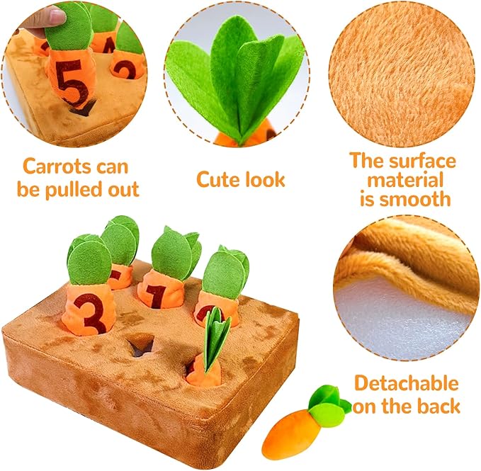 Hamiledyi Rabbit Foraging Toys Bunny Plush Puzzle Toy Carrots Snuffle Mat for Chinchilla Guinea Pig Ferret Rat Entertainment (Brown)