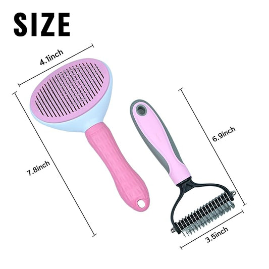 Pet Grooming Combo — Shedding Brush with Metal Comb for Detangling and Removing Undercoat in Long-Haired Dogs and Cats. helping reduce shedding by up to 95%.
