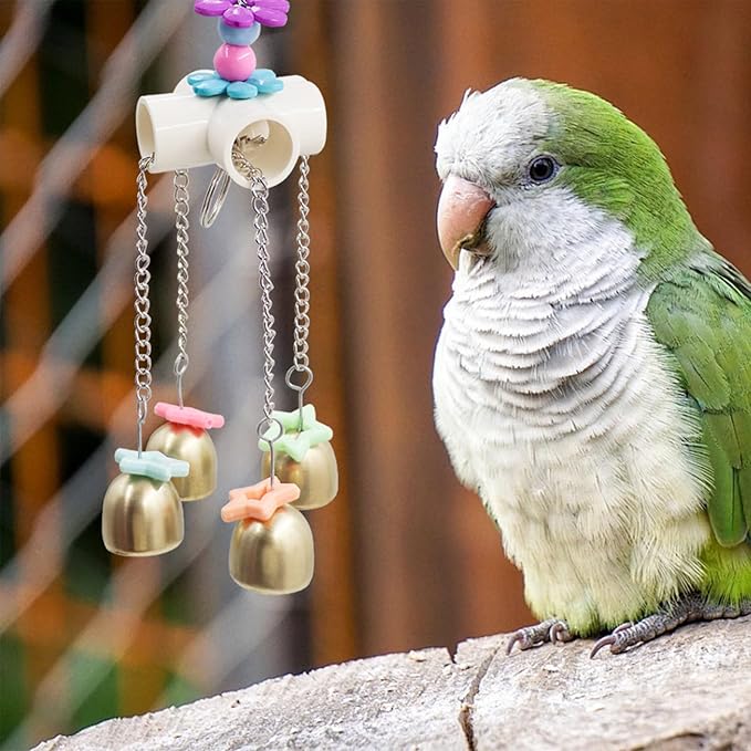 2 Pack Bird Enrichment Toys, Bird Chew Toys with Colorful Decor and Shining Bells, Bird Cage Accessories for Budgies, Cockatiels, Lovebirds, Conures, Quakers, Small to Medium Birds
