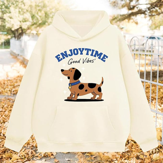 Oversized Hoodies for Women 2025 Trendy Cute Dog Cat Print Sweatshirts Hooded Pullover Tops with Kangaroo Pocket