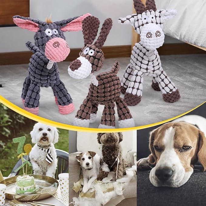 soputry 3Pcs Squeaker Plush Toy for Aggressive Chewers, Robust Plush Indestructible Dog Chew Toys with Squeakers, Interactive Stuffed Plush Dog Squeak Toy for Small Medium Large Dogs (Set of 3)