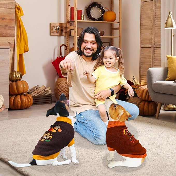 Vehomy 2Pcs Dog Cat Thanksgiving Sweaters Dog Pumpkin Turkey Sweaters Thanksgiving Dog Cat Turtleneck Knitwear Shirt Clothes Dog Puppy Halloween Costume Clothes for Small Medium Dogs Cats XS