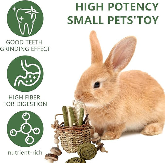 Rabbit Chew Toys,Natural Seagrass Hanging Chew Toy,Woven Water Plant Treat for Rabbits,Guinea Pigs and Other Small Pets TeethTeeth Grinding Accessory