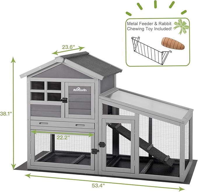 Gutinneen Rabbit House Indoor Outdoor Rabbit Hutch with Ventilation Door,Wooden Bunny cage with No LeakageTray, Removable Bottom Wire Mesh & PVC Layer,Chicken Coop UV Panel