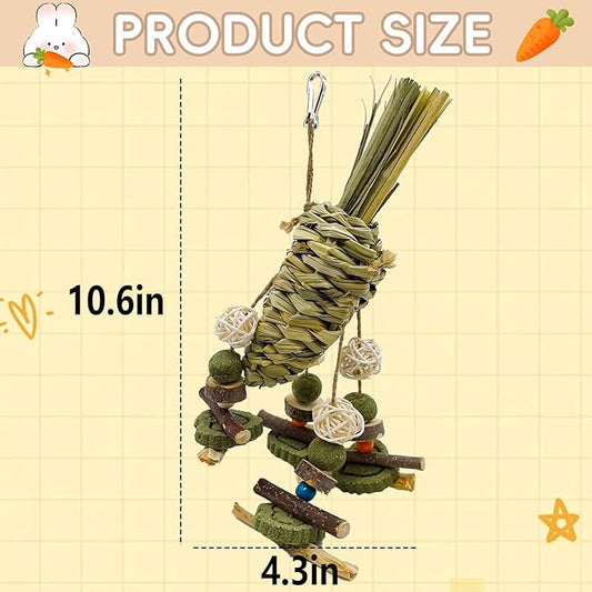 Rabbit Chew Toy, Bunny Cage Hanging Chew Toy & Treats,Natural Material Handwoven Chinchilla Treats Toys for Guinea Pigs Hamsters Rats and Other Small Pets Teeth Grinding